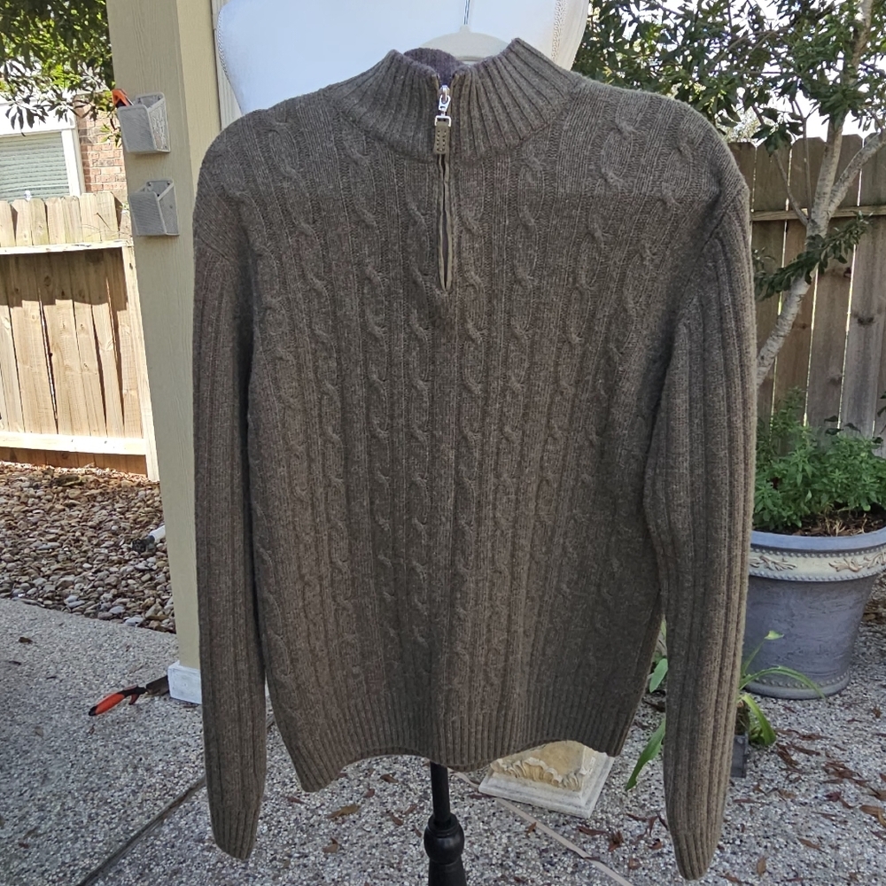 Daniele Blasi Mens Large Sweater Wool Mock Neck 1/3 Zip Rib Knit  Cable Knit